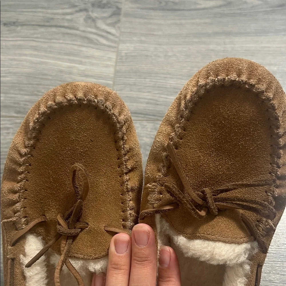 UGG Tan Slippers with Plush White Interior